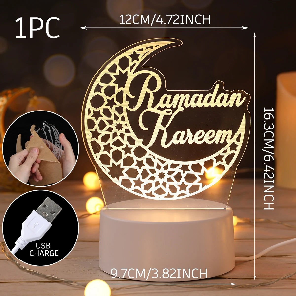 Lampe LED 3D Eid Mubarak,Ramadan