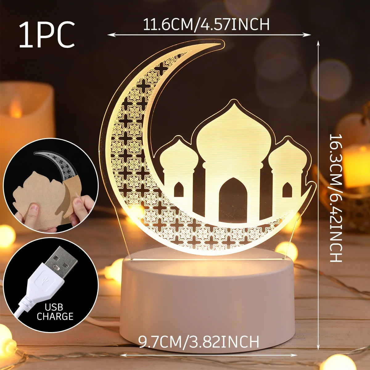 Lampe LED 3D Eid Mubarak,Ramadan