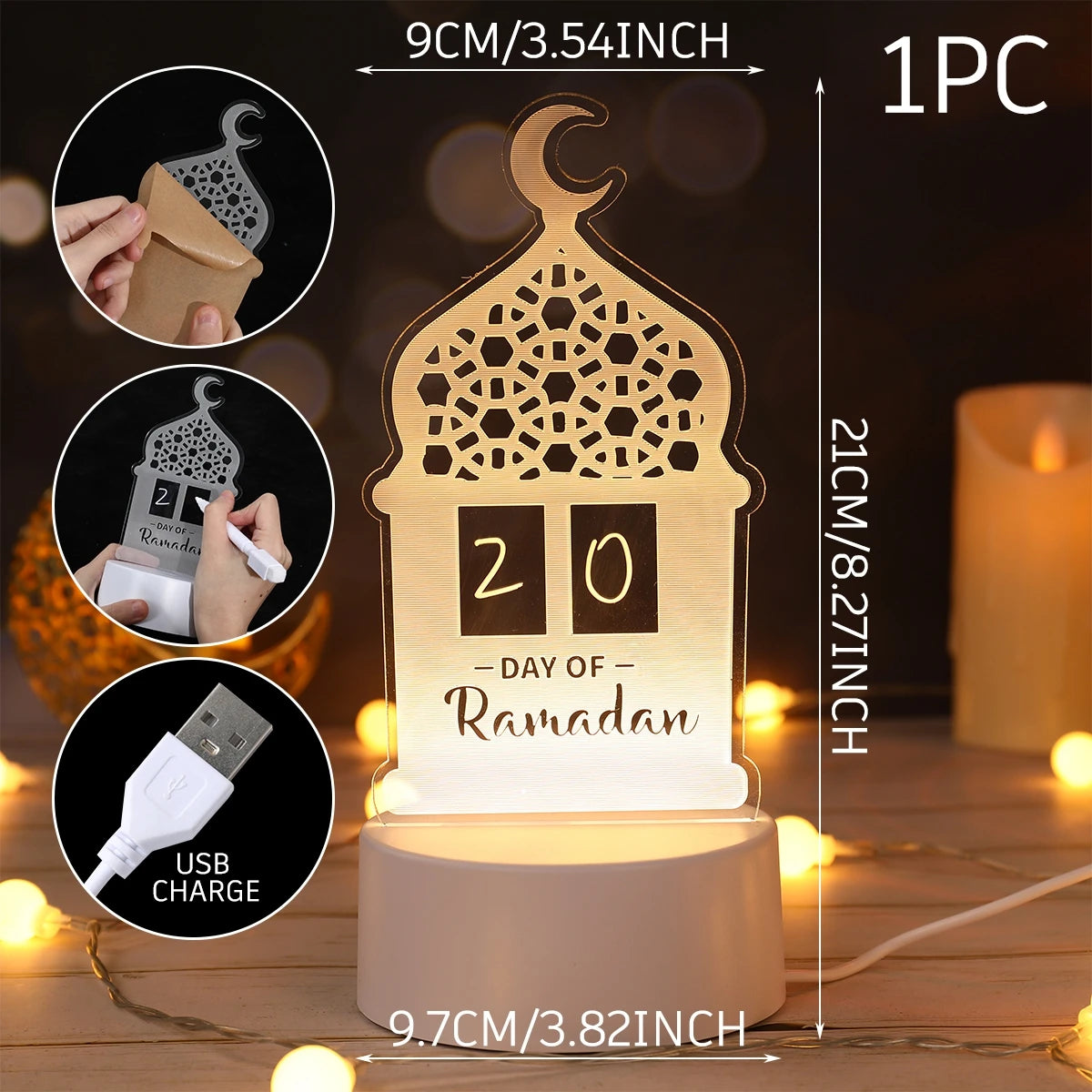 Lampe LED 3D Eid Mubarak,Ramadan